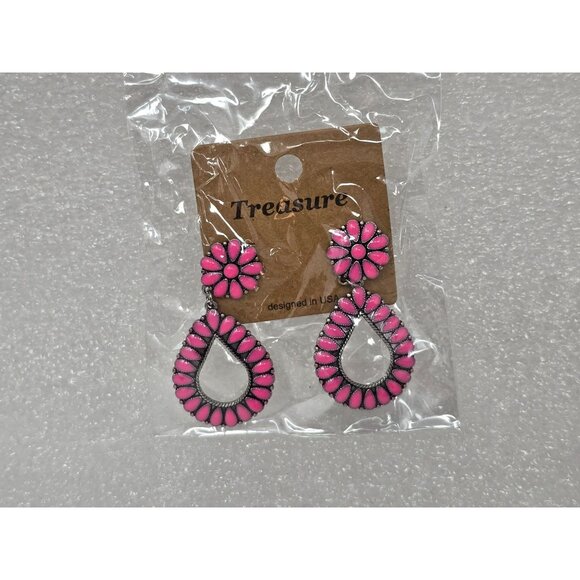 Southwestern Pink Teardrop Flower Earrings For Women - Picture 1 of 2